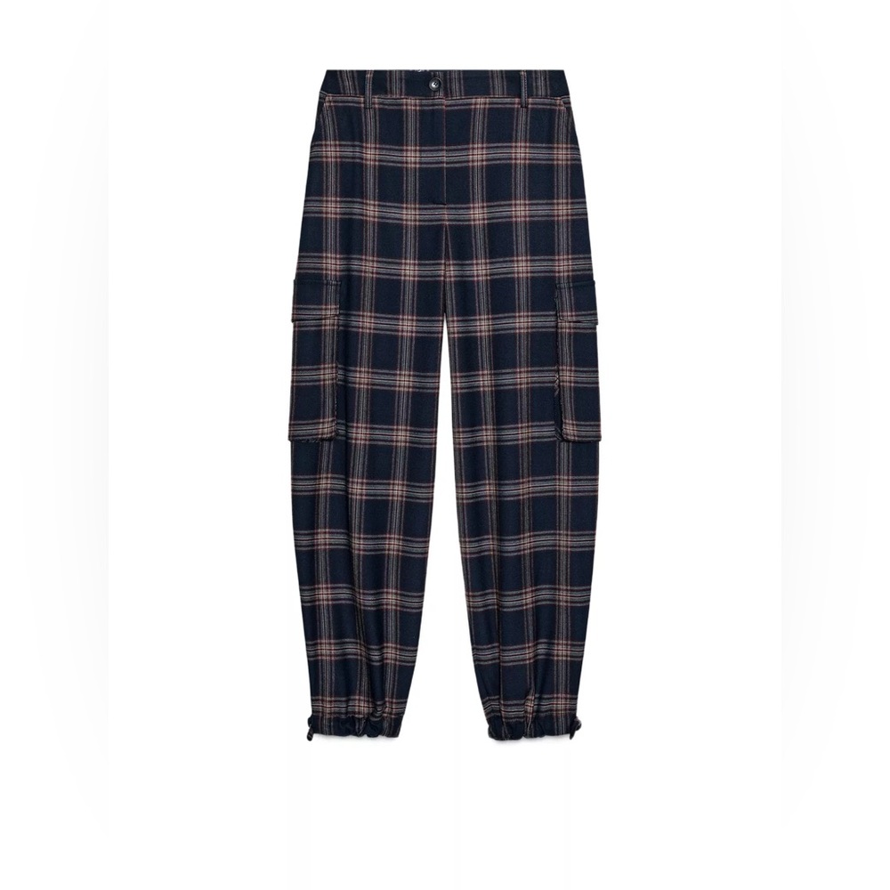 Zara Navy Plaid Cargo Dress Pant
